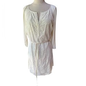 Tiny by Anthropologie White Floral Embroidered Cotton/Silk Mini Dress‎